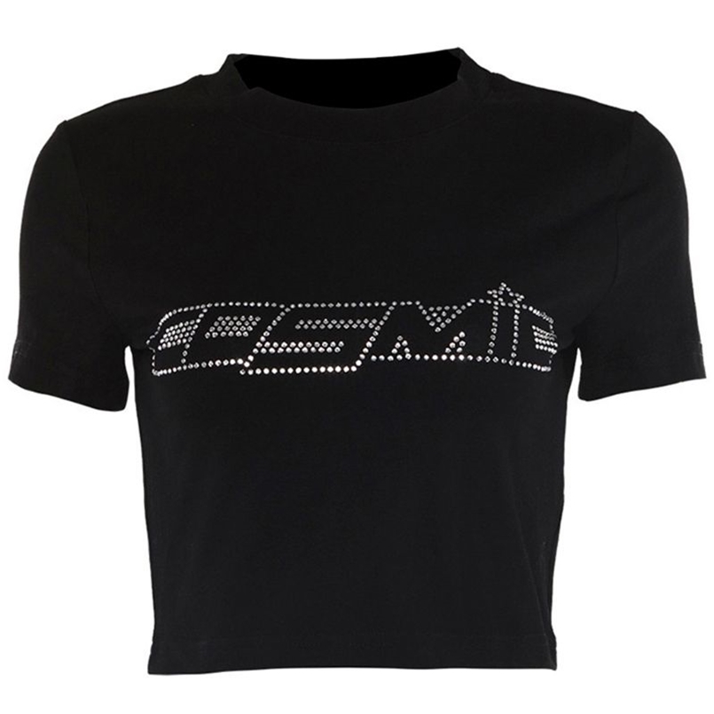 

Women Summer Short Sleeve/Sleeveless Crop Top Drill Cosmic Letter T-Shirt Navel Slim Vest Club Streetwear 210708