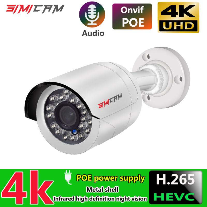 

Cameras 4K 8MP Surveillance Camera IP POE Onvif H265 Audio Outdoor Metal Shell Waterproof HD Night Vision 48V5MP Video Security