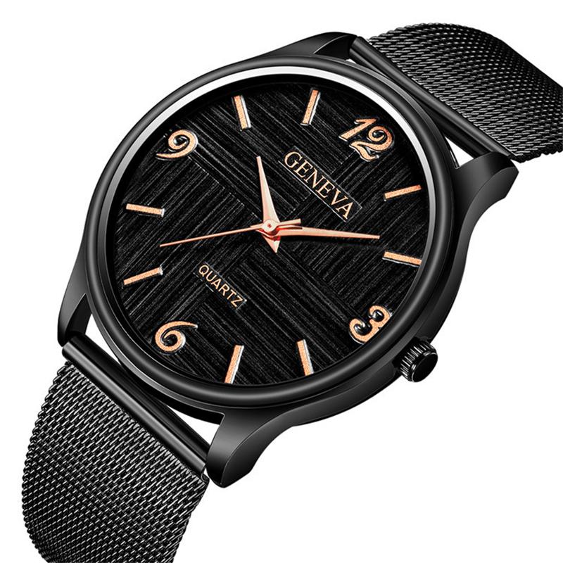 

Wristwatches 2021 Wristwatch Male Clock Rose Gold Black Dial Quartz Full Steel Watchband Relogio Erkek Kol Saati, Black silver