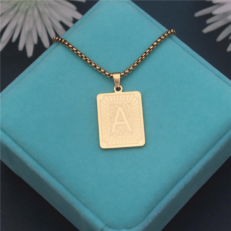 

Pendant Necklaces Gold A-Z Initial Letter Necklace Square Alphabet Rectangle Medallion Personalized Stainless Steel Hip Hop Jewelry Men, Silver