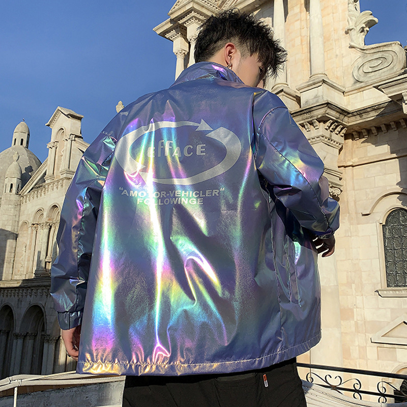 

Men's Jackets New Men Jacket Coat Hip Hop Street Colorful Gradient Casual Windbreaker, White