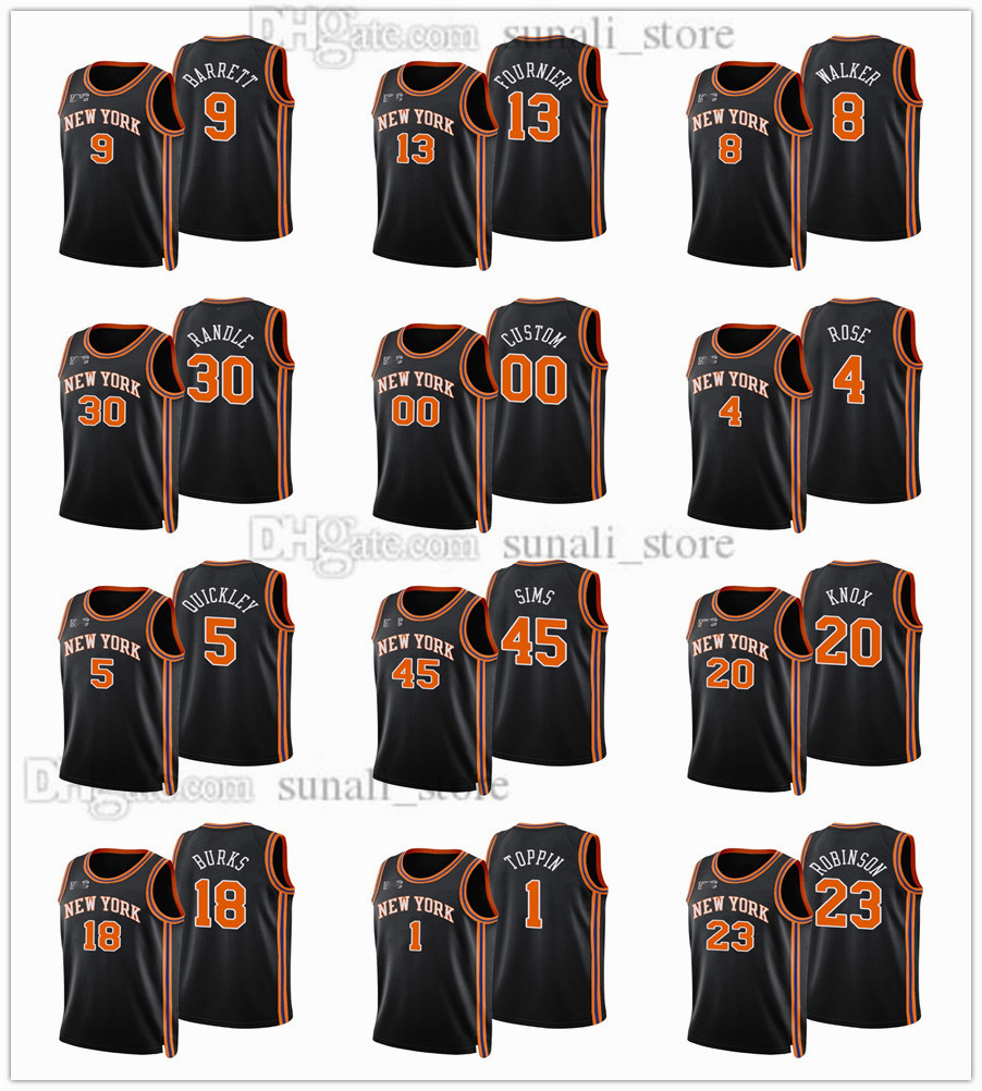 

2021-22 City 75th Black Basketball Jerseys Julius 30 Randle Evan 13 Fournier Derrick 4 Rose Kemba 8 Walker RJ 9 Barrett Taj 67 Gibson Obi 1 Toppin 5 Quickley Edition, Custom (leave message name number)