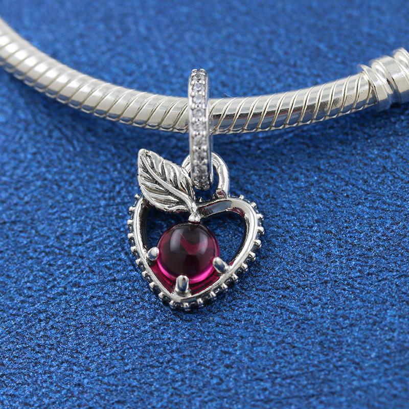 

925 Sterling Silver Apple Dangle Bead Fits European Style Jewelry Charm Bracelets
