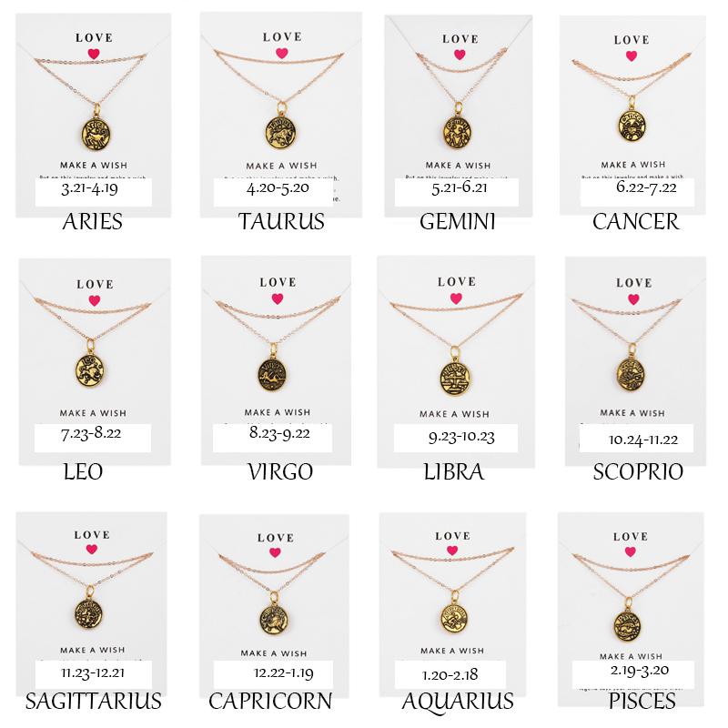 

Pendant Necklaces Zodiac Sign Necklace 12 Constellation Virgo Taurus Leo Gemini Fashion With Wish Card 1pcs