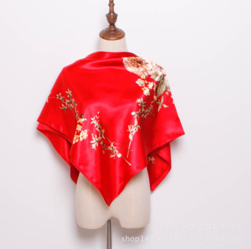 

Scarves Designer Brand Spring Women Chinese Style Floral Print Red Blue Beige White Gray Pink Professional Silk Scarf 90*90cm