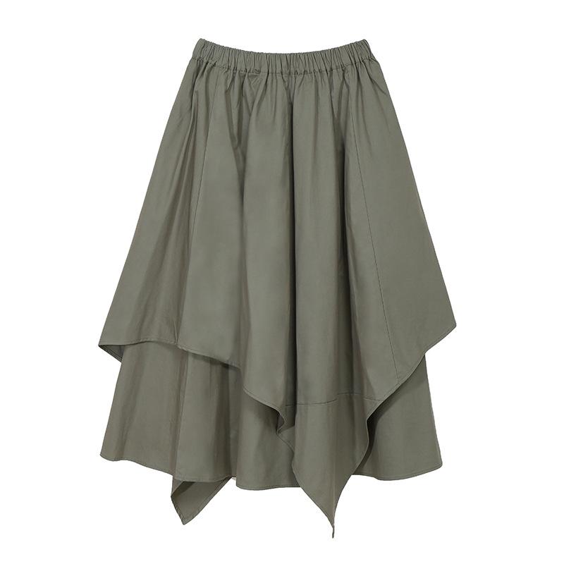 

Skirts 2021 Summer Spliced Women Loose Empire Elastic Waist Asymmetric Solid Color Casual Wild Tide Clothes Female Fashion, Black