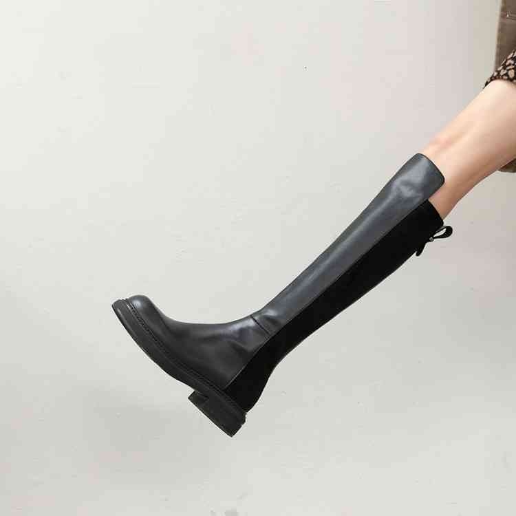 

Boots winter knee length boots women's flat bottomed net red fashion thin small tall 1EZN, Black