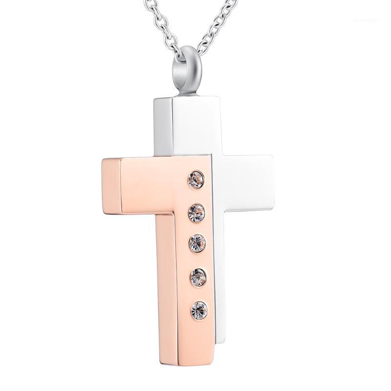 

Religious Memorial Urn Pendant 316L Stainless Steel Cross Cremation Urns, Keepsake Ashes Jewelry For Adults Micro Pave CZ Zircon Chains