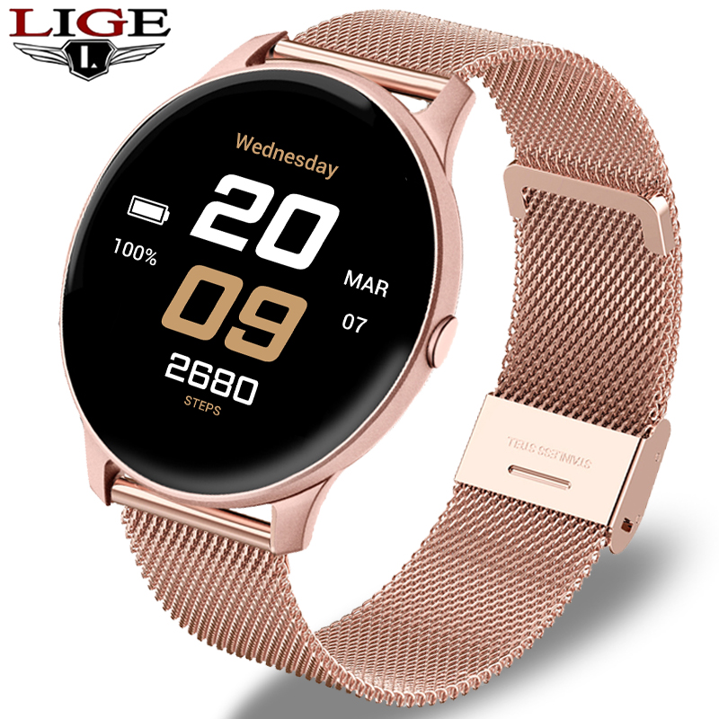 

LIGE 2021 New Smart Watch Men OLED Color Screen Heart Rate Blood Pressure Multi-Function Mode Sport smartwatch fitness Trackerg, Pink