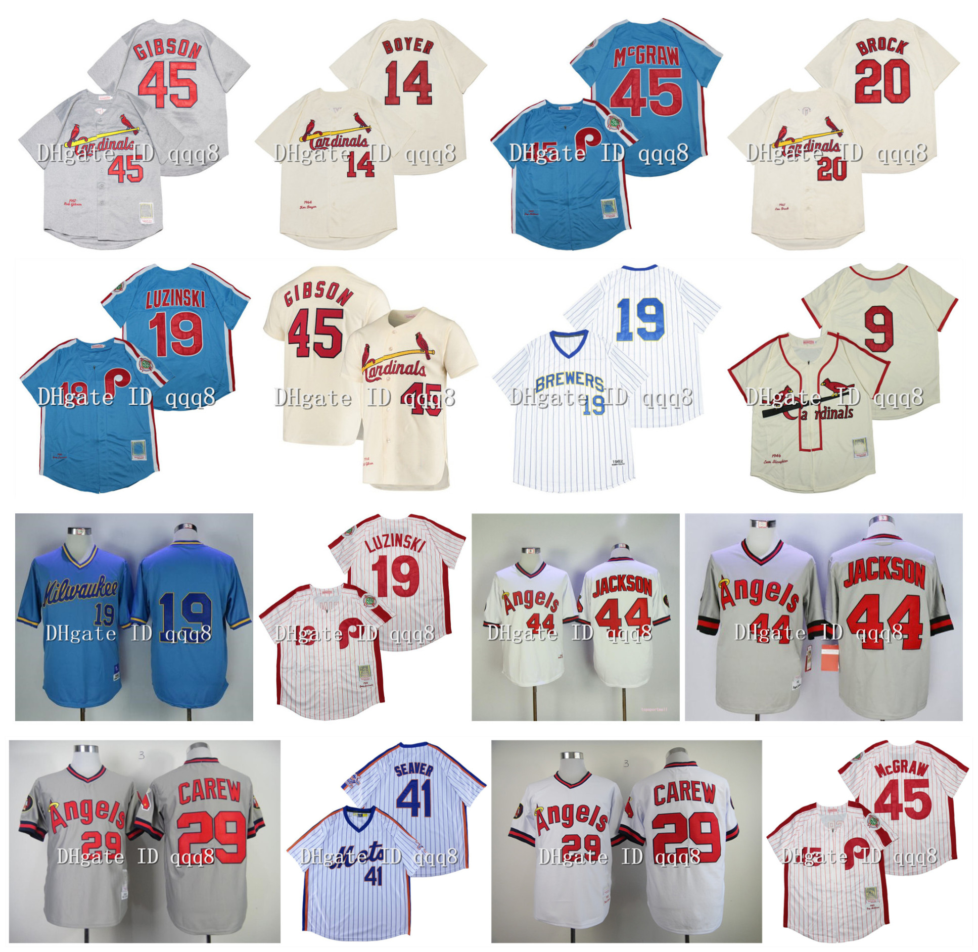 

VINTAGE 1964 Bob Gibson Jerseys Ken Boyer Lou Brock Greg Luzinski Tug McGraw Reggie Jackson Enos Slaughter Robin Yount Rod Carew Tom Seaver Retro Baseball Jerseys, As pic