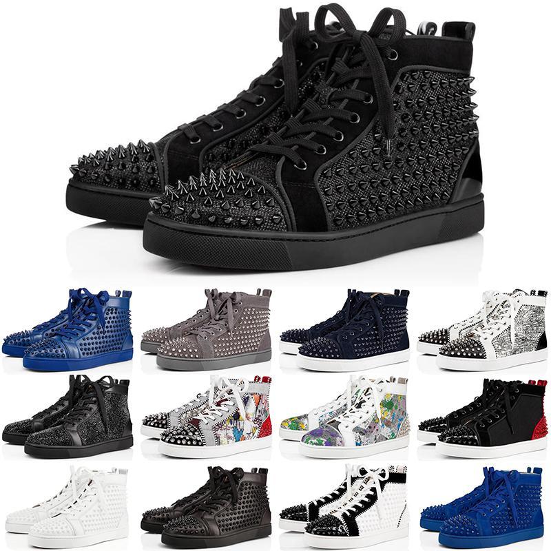 

2022 New Luxury Men Women Shoe Studded Spikes Fashion Red Suede Leather Mens Sneaker Womens Flat Bottoms Shoes Party Lovers Size 36-46 With, Black