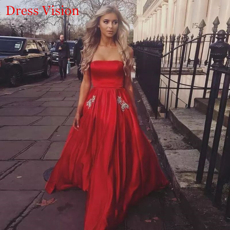 

Robe De Soiree Strapless Sleeveless Beading Pocket Prom Dresse Elegant Party Gowns Vestido De Fiesta De Boda, White