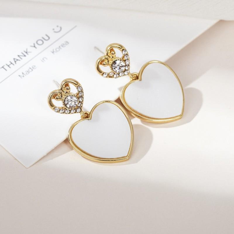 

Stud Mifeiya White Acrylic Heart Love Shaped Earrings With Rhinestone Crystal Zircon For Women Female Party Wedding Jewelry, Golden;silver