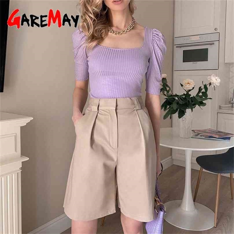 

Plus Size Summer Long Shorts for Women with High Waist Casual Pink Loose Khaki Knee Length Women' Wide Leg Pockets 210722, Green