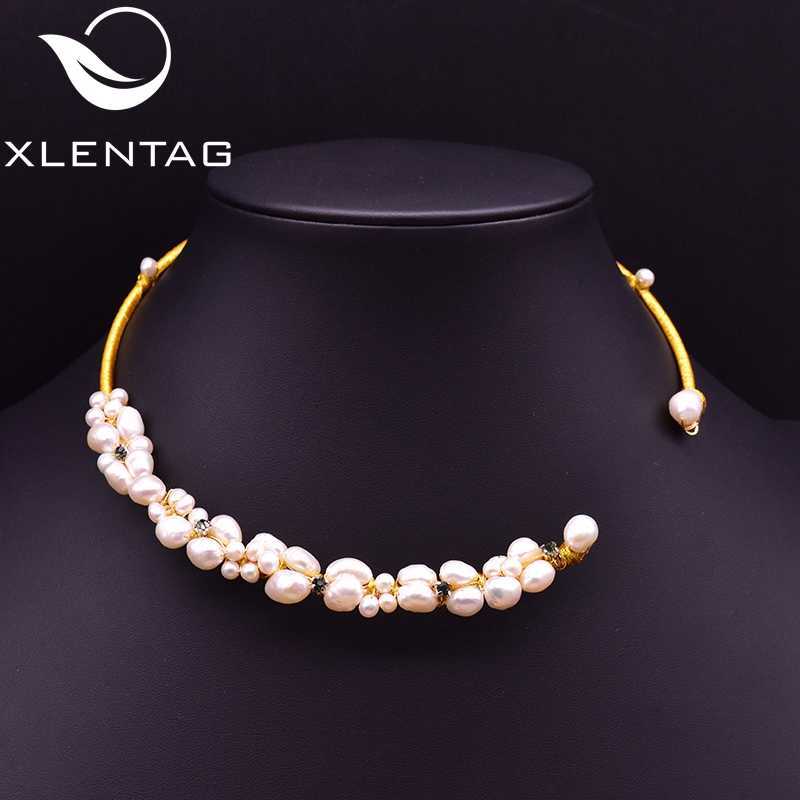 

XlentAg Natural Fresh Water Baroque Pearl Choker Necklace For Women Handmade Shell Flower Necklaces Luxury Fine Jewelry GN0061
