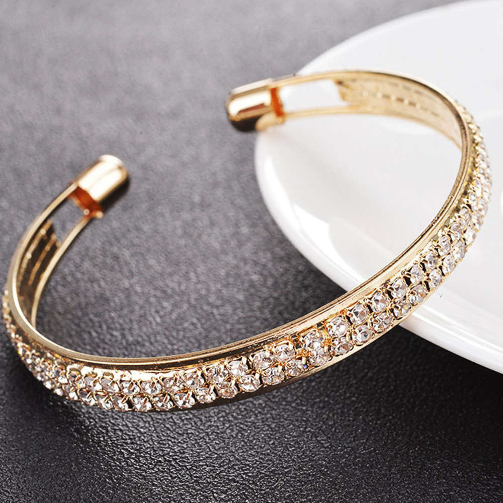

Hand catenary fashion and high quality rose gold silver inlaid diamond 2-row open women's Bracelet, Golden;silver