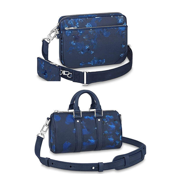 

Men Messenger Bag High Quality Blue Ink Watercolor Trio Grain Leather Keepall Handbags Retro Crossbody Travel Bags Fashion Backpack, No box