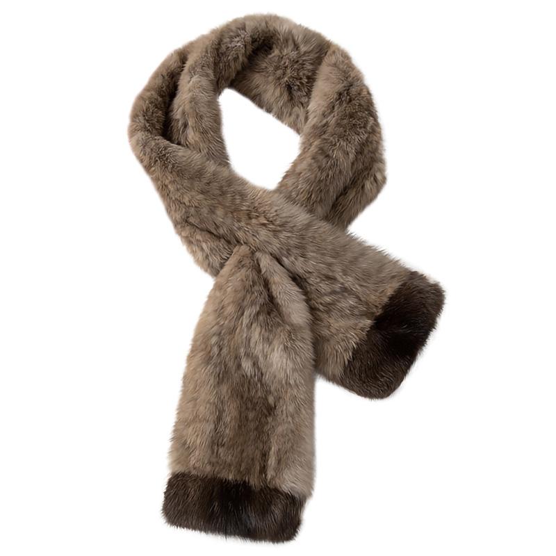 

Scarves 2021 Fashion Women Autumn Winter Natural Sable Scarf Hat Knitted Neckerchief TZ8678