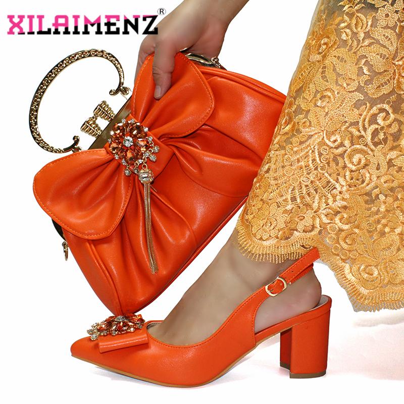 

Dress Shoes Orange Color Comming Special Design Nigerian Women Shoeos Matching Bag Set OffIce Lady And For Working, Black