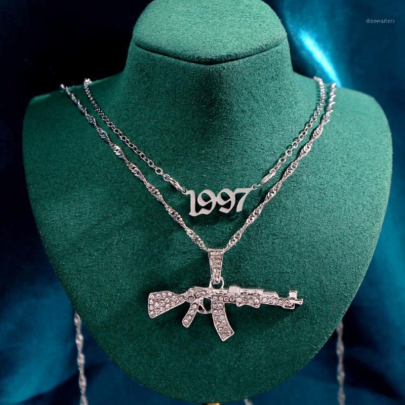 

Punk Hip Hop Pistol Gun Crystal Chian Pendant Necklace For Women Men Year Number 1997 Collar Necklaces Trendy Jewelry Gifts Chains