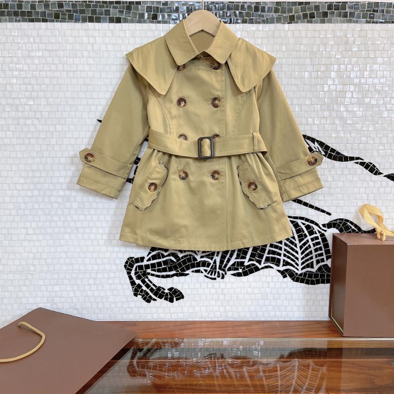 

Coat Children's High-end Clothing Girls Windbreaker Jacket 2021 Mid-length Autumn Clothes Foreign Style, Blue;gray