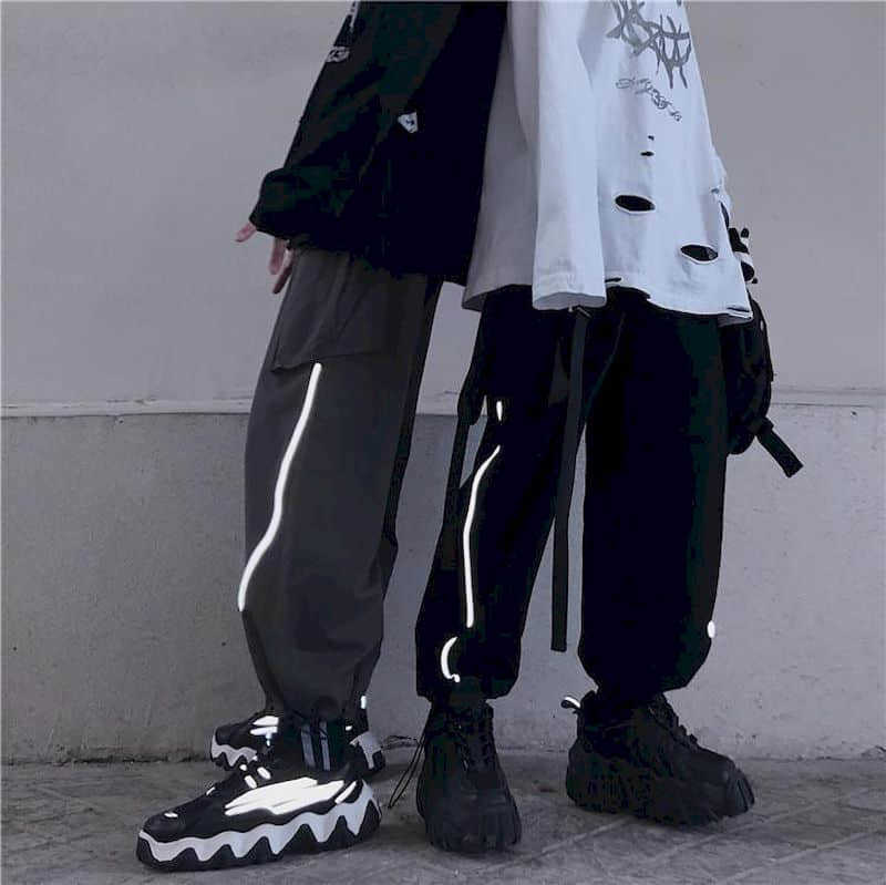 

woman pants joggers women students Korean version of wild casual leggings loose reflective hip-hop straight wide-leg pant 210526, Black