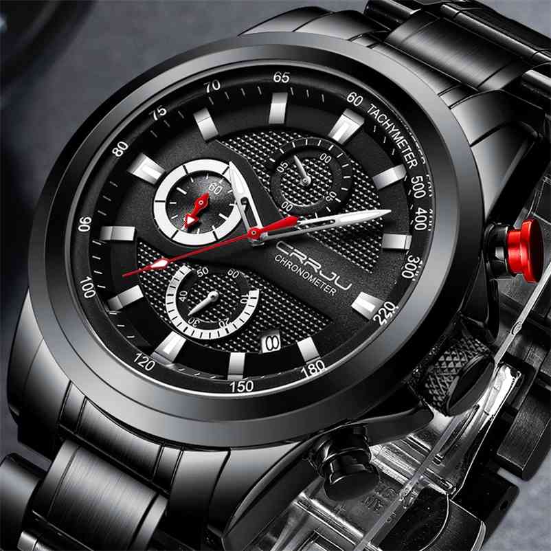 

Mens Watches CRRJU Top Luxury Brand Business Quartz Men Watch with Chronograph Calendar Wristwatch Clock Relogio Masculino 210608, Black rose