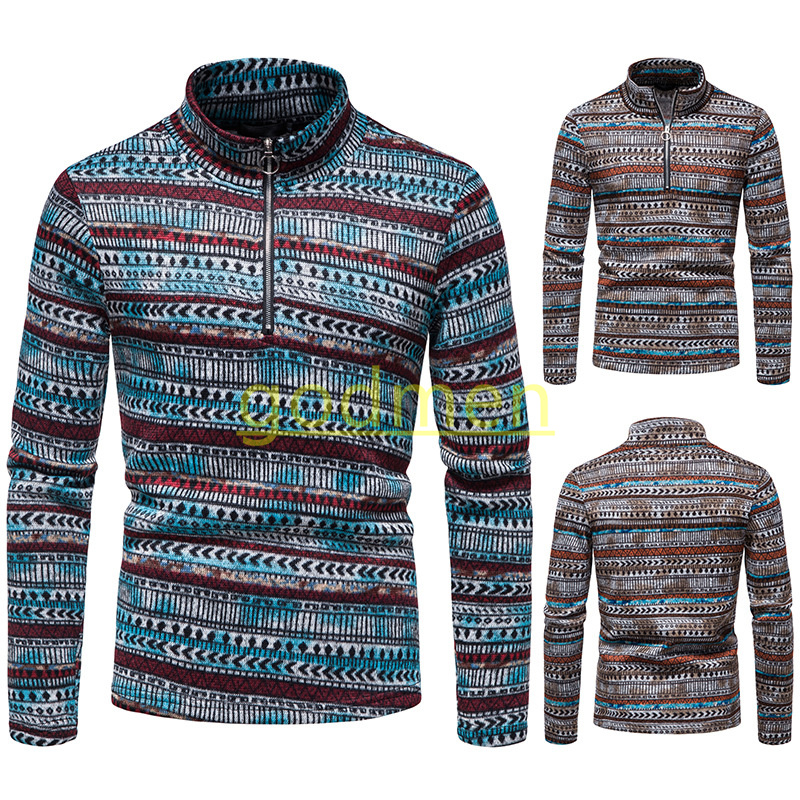 

Mens Designer Zipper Sweater National style leisure Knit Wear Men's Slim Fit knit sweaters Male Bottoming Tops S-2XL, Blue
