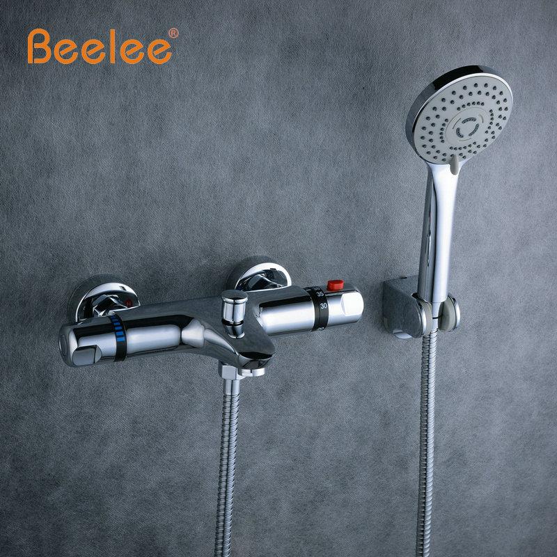 

Beelee Shower Faucet Set Bathroom Thermostatic Chrome Finish Mixer Tap W/ ABS Handheld Wall Mounted BL0205 Sets