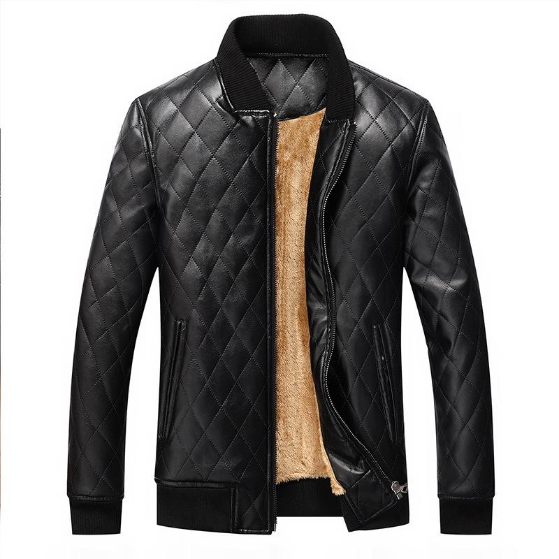

Men's Jackets 2021 Autumn And Winter European American Leather Jacket Pu Plush Thermal, Black;brown
