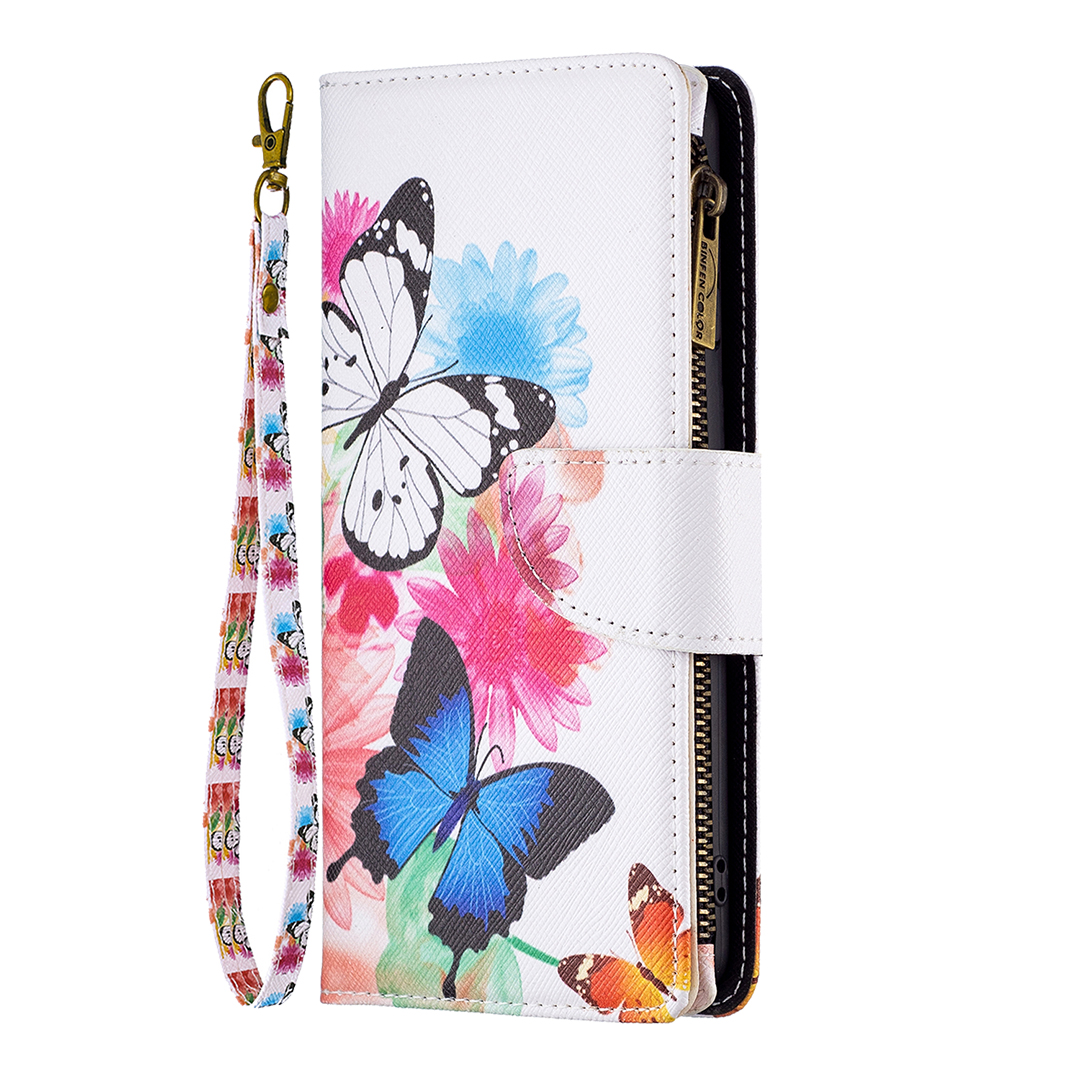 

Multifunction Leather Wallet Cases For Iphone 13 Pro MAX Mini 12 11 XR XS X 8 7 6 SE Flower Blossom Butterfly Zipper Money ID Card Flip Cover Stand Holder Pouch Purse