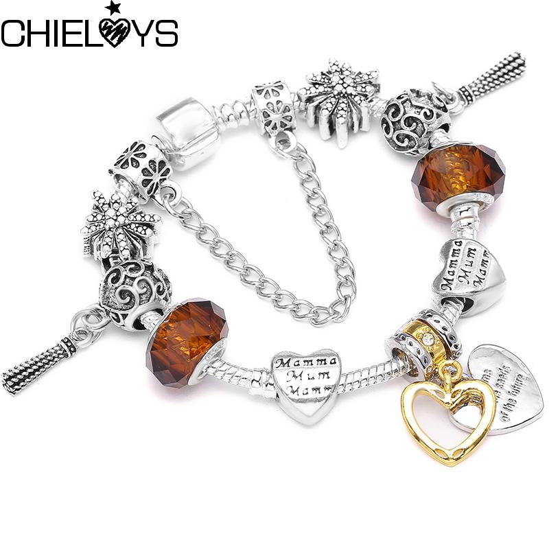 

Charm Bracelets CHIELOYS Silver Color Love Heart Beads Colorful Cute Feather Bangles For Women Wife Jewelry DIY Making Gift