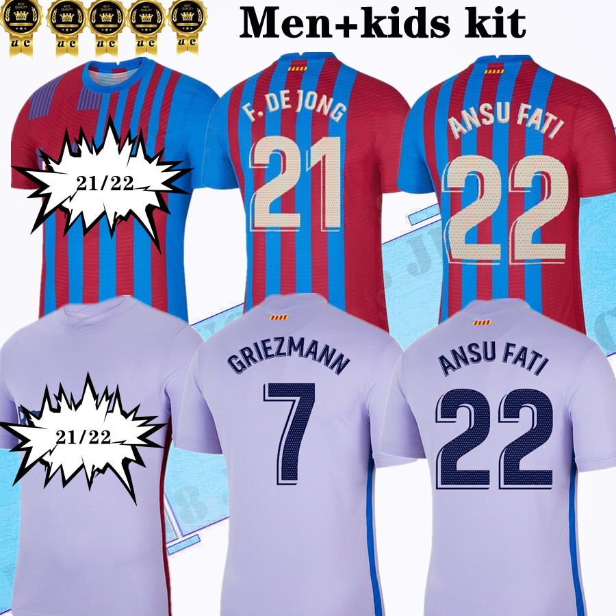 

SIZE:S-4XL 21 22 soccer jerseys Messi ANSU FATI GRIEZMANN BRAITHWAITE PEDRI DE JONG COUTINHO 2021 2022 KUN AGUERO Football shirt Men Women Kids Kit uniform, Away+patch