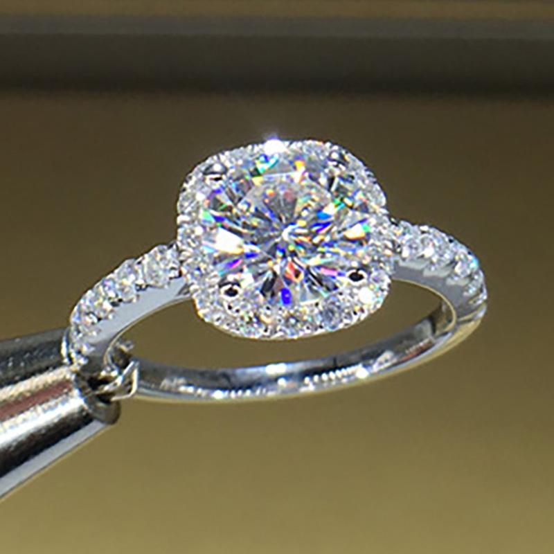 

Cluster Rings 10K White Gold Ring Women Wedding Anniversary Engagement Party Cushion Round Moissanite Diamond Elegant Trendy Romantic
