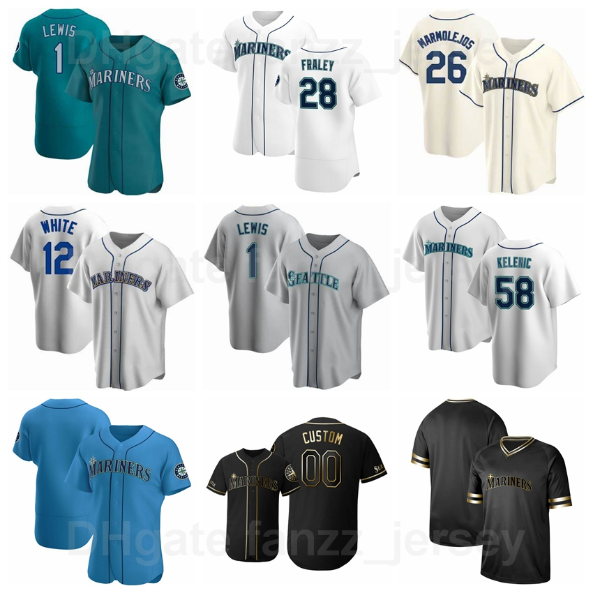 

Baseball 12 Evan White Jersey 28 Jake Fraley 1 Kyle Lewis 26 Jose Marmolejos 58 Jarred Kelenic 17 Mitch Haniger 85 Julio Rodriguez Cooperstown Custom Name Number, Men flexbase