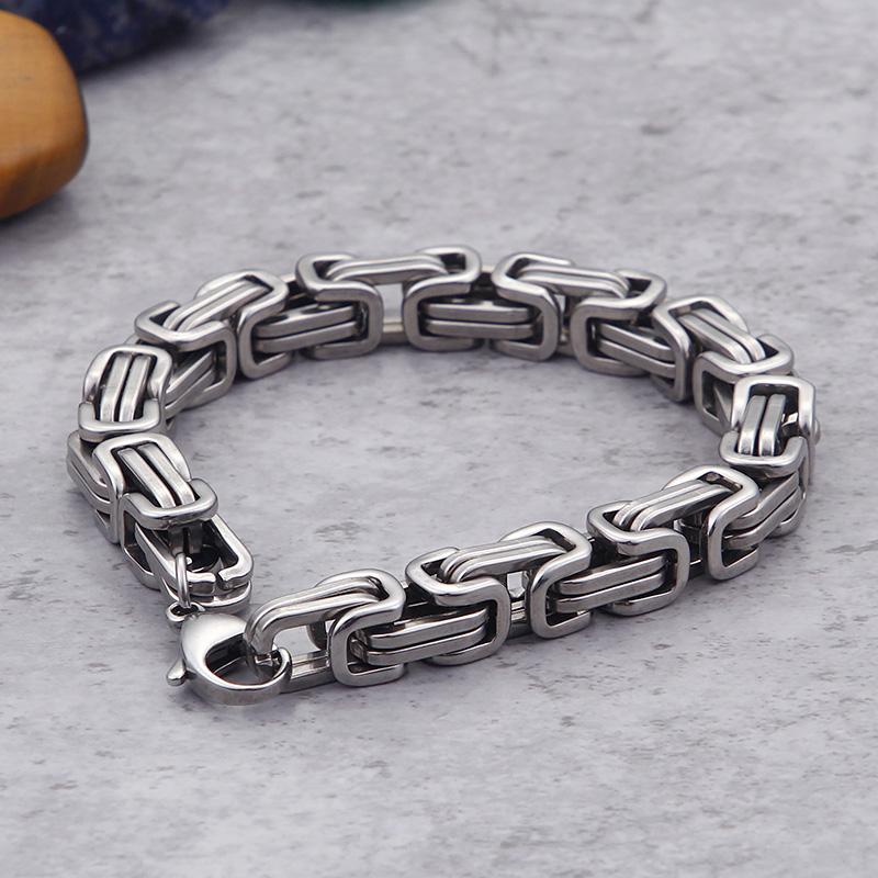 

5mm/6mm / 8mm Stainless Steel Men's Jewelry Emperor Chain Byzantine Bracelet Square Style Unisex Mens 8.26 Inch Link,