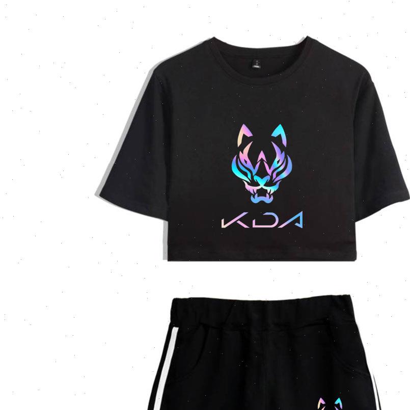 

kda the baddest game women tracksuits two piece sets summer shorts and short sleeve t shirt harajuku casual, Gray