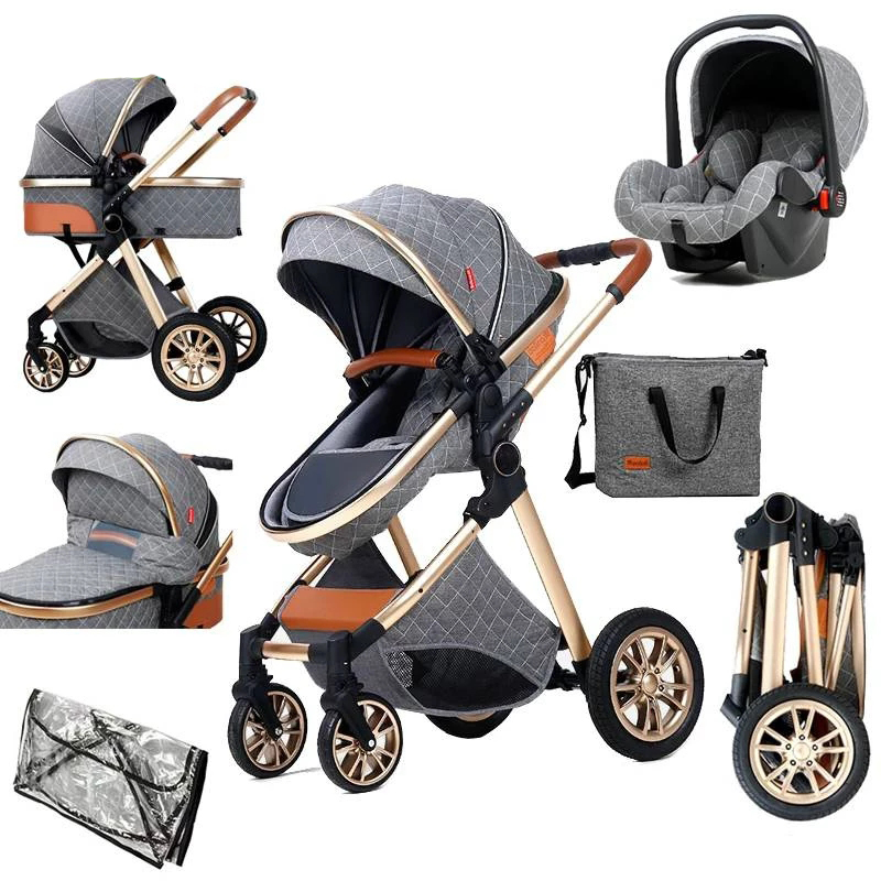 

2021 New Baby Stroller 3 in 1 High Landscape Stroller Reclining Baby Carriage Foldable Stroller Baby Bassinet Puchair Newborn