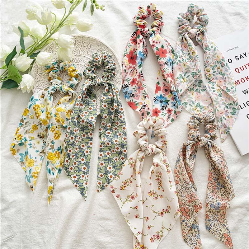 

Hair Accessories Summer Bohemian Style Flower Printted Fashion Women Scrunchies Ribbon Lady Beach Elastic Hairband