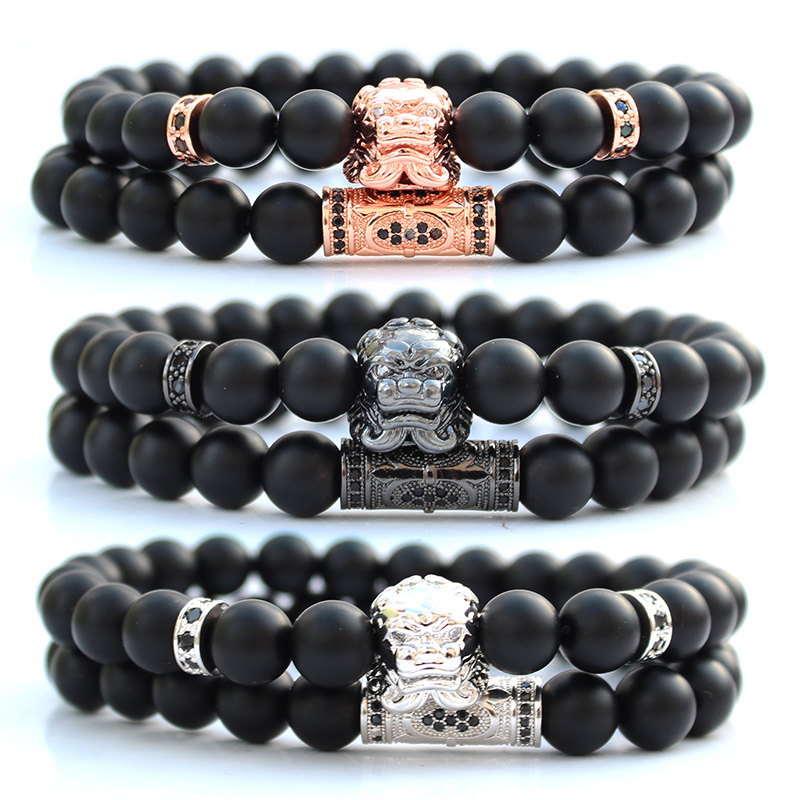 

bileklik erkek Chinese Lion natural stone beads braclets for women pulseras hombre mens jewellery bracelet set brazalete hombre, Black
