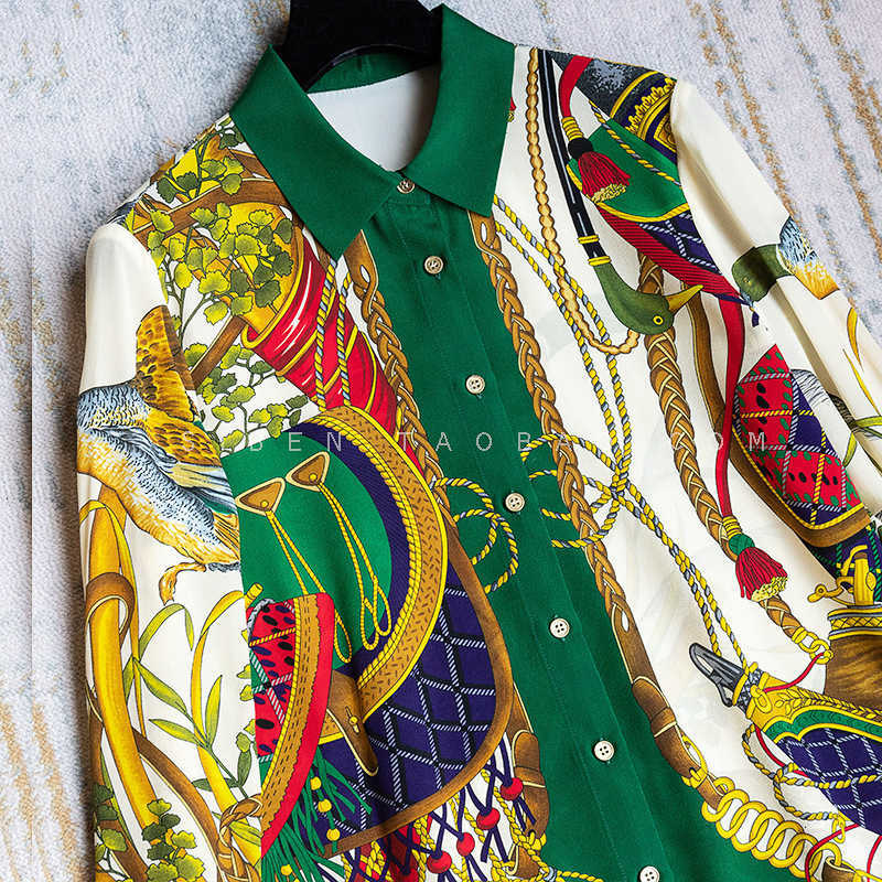 

G family amazing high and versatile all year round 2020 temperament printed silk shirt xwl, White