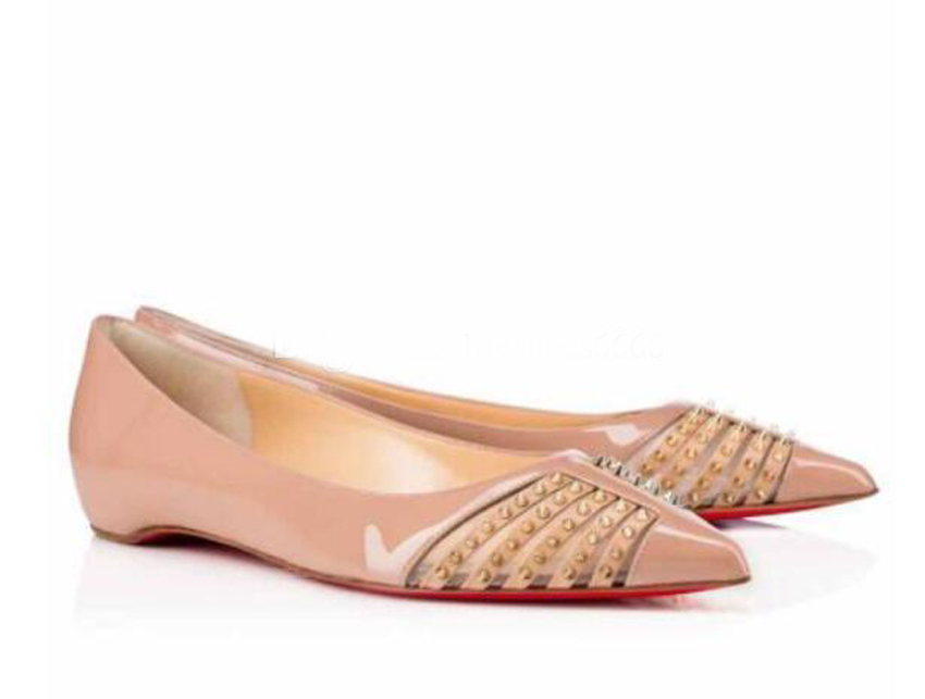 

With Box red bottoms sole high heels for women party wedding triple black nude spikes Pointed Flat bottom Toes Pumps Dress shoes