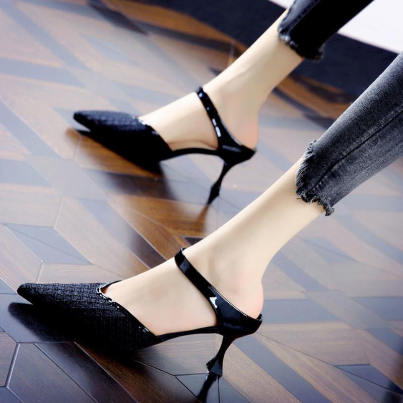

Slippers Breathable Sandals Pointed Stiletto High Heels Women, Black