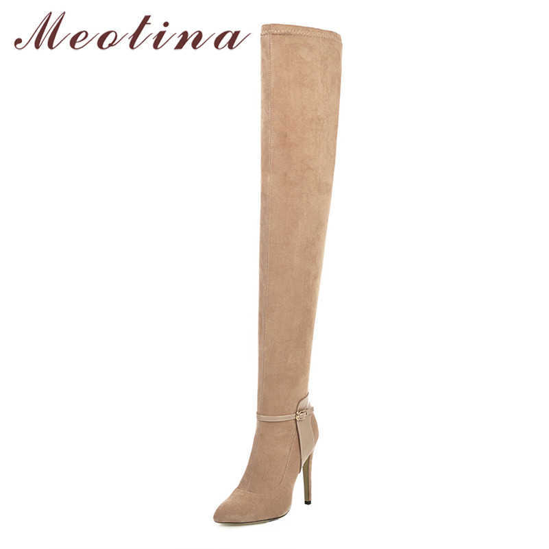

Meotina Over The Knee Boots Women Shoes Buckle Super High Heel Long Boots Pointed Toe Stiletto Heels Boots Lady Winter Black 210608