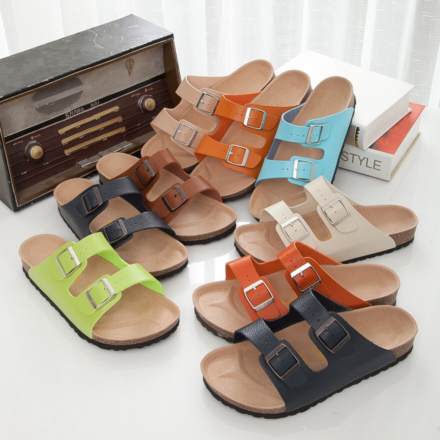 

a2021 Fashion TOP Brand sandals Arizona Men Flat Heel Slipper Women Multaicolor Summer Casual Shoes Buckle High Quality Genuine Leather wholesale, Black