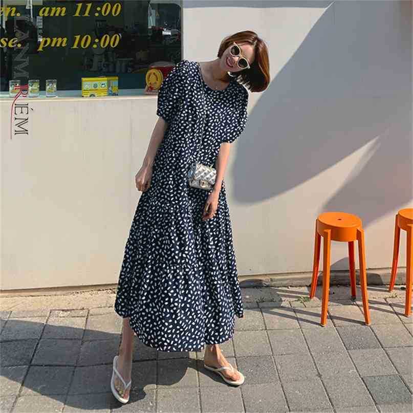 

Casual Midi Dress Korean Loose Thin Short Sleeve Chiffon Floral Temperament Fashion Summer Women's 2P1681 210526, Black floral