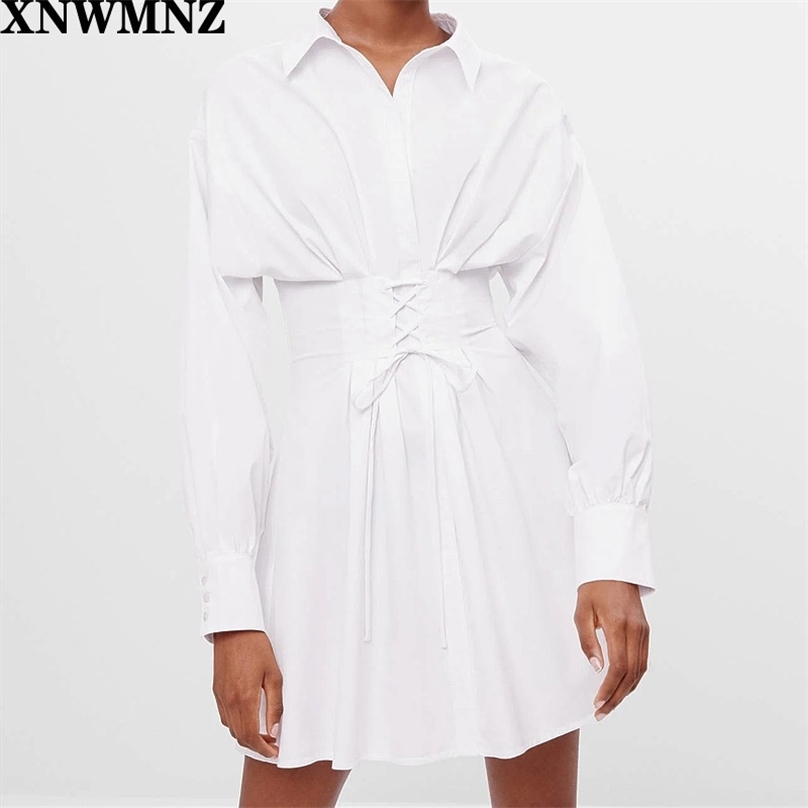 

dress women vintage long sleeve waist bandage sashes poplin mini lady back zipper casual slim vestido chci es 210520, White