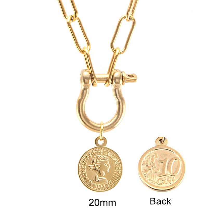 

Pendant Necklaces Women Necklace Lucky Coin Padlock Charm Saint San Benito Stainless Steel Ushape Heavy Chain Hip Hop Thick Party Jewelry, Silver