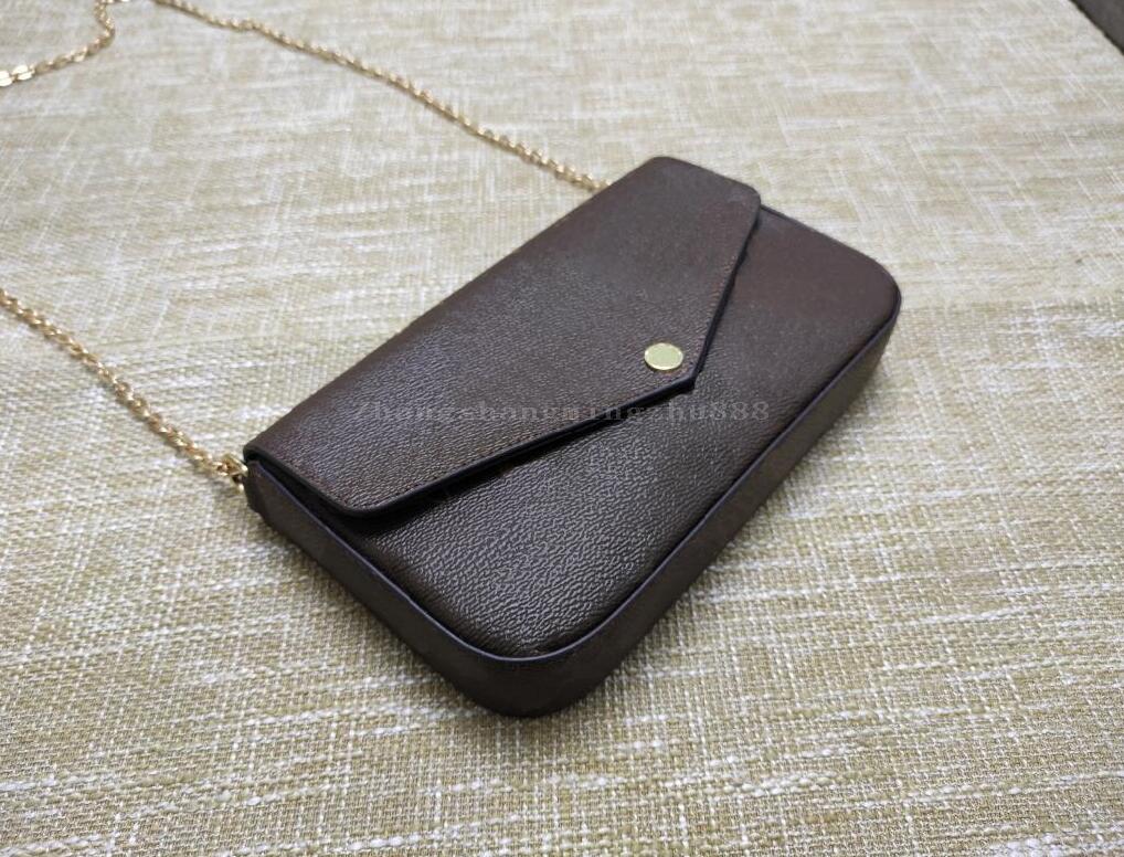 

Women Shoulder bags 3pcs/set Handbags Purse multi pochette accessories Lady Chain Crossbody bag Card holder Wallet, Brown plaid