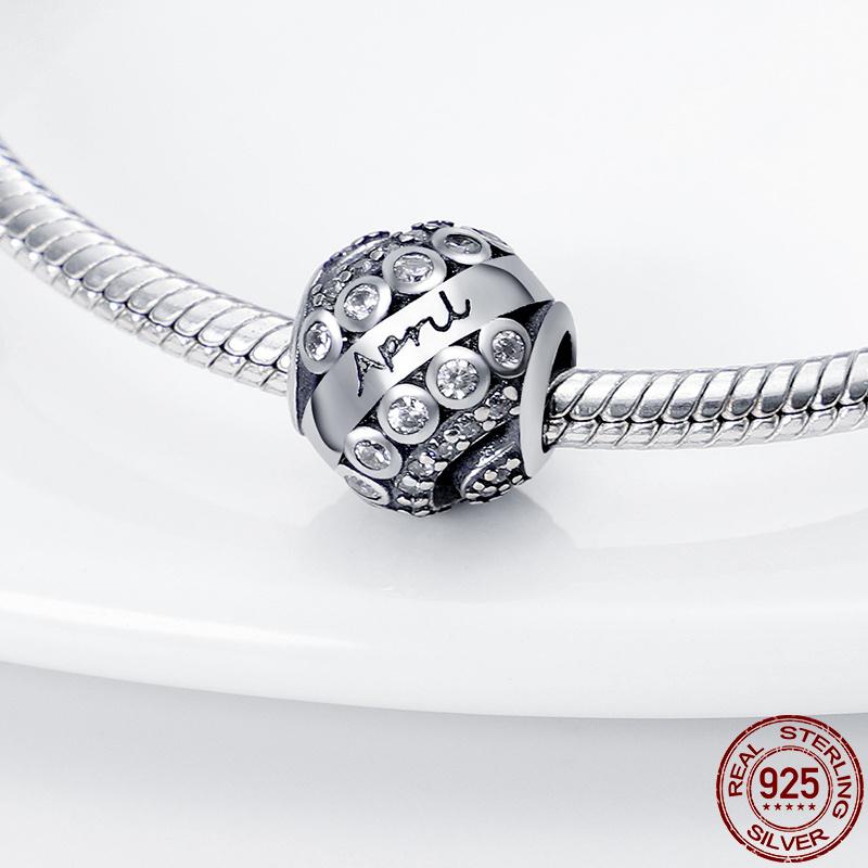 

Other 2021 Fit Bracelet Necklace April Birthstone Bead Plata De Ley Charm Lady DIY Jewelry Gift